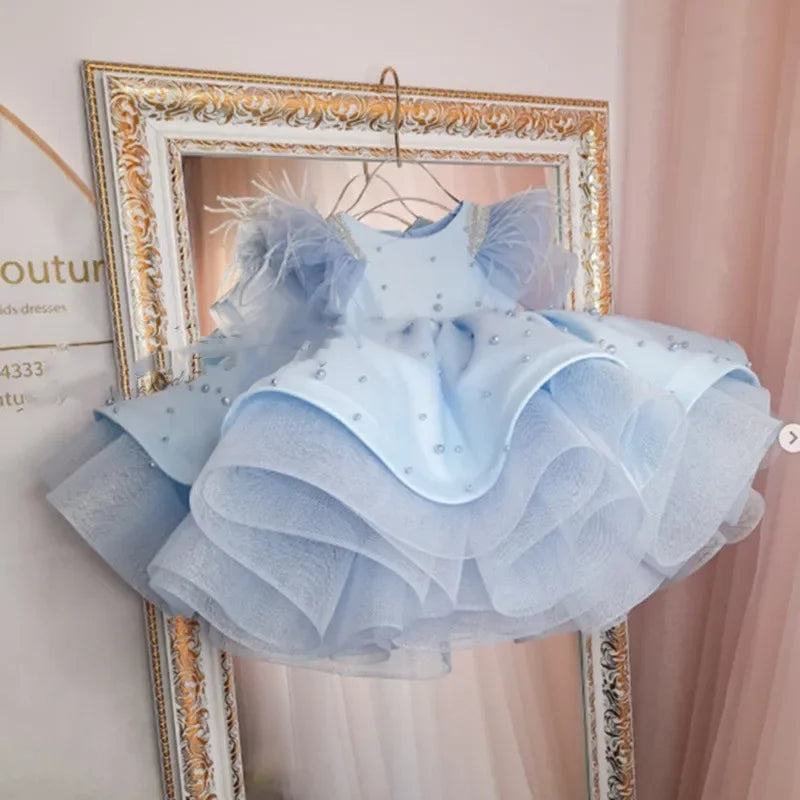 Dream Princess Blue Girls' Dress with Pearls and Tulle