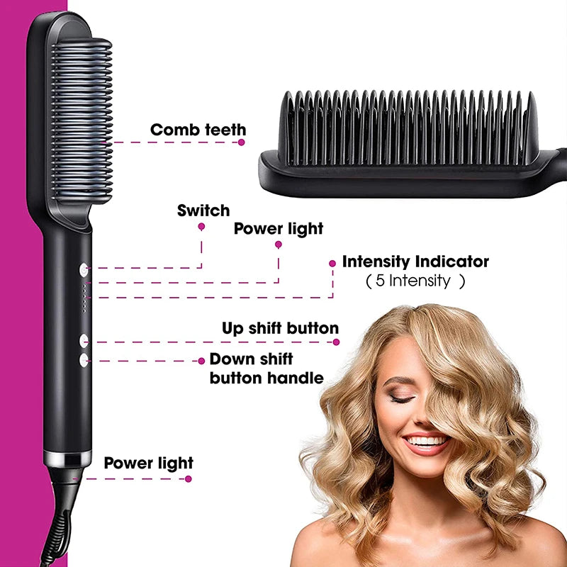 Electric Professional 2 In 1 Hot Comb Hair Straightener Electric Hair Brush Negative Ion Multi-Temperature Styling Tool