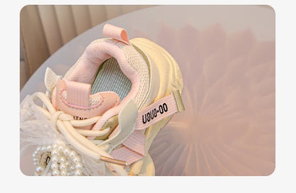 Kids Fashion Sneakers with Pearl Bow