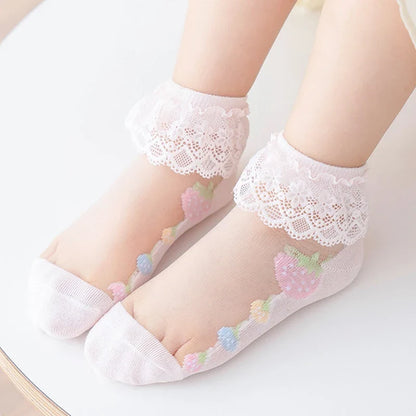 Charming Lace Heart Socks Set – 5 Pairs of Sheer Delight for Girls