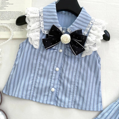 Bluebell Bow Girls Striped Skirt Set