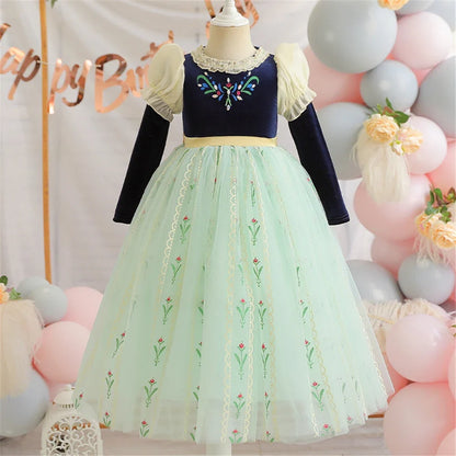 Autumn Princess Costume for Girls – Blue & Green Gown
