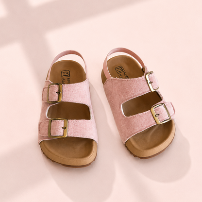 Suede Buckle Cork Sandals