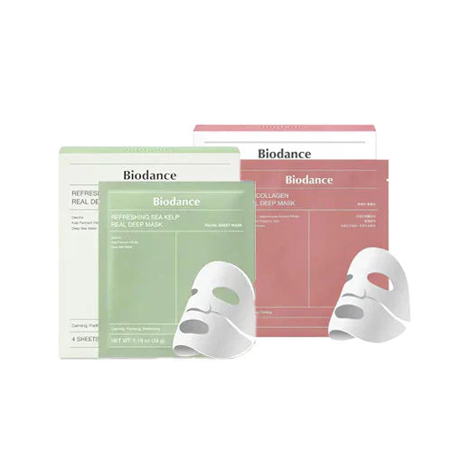 Conjunto de máscaras BIODANCE (algas marinhas refrescantes 4ea + biocolágeno 4ea)