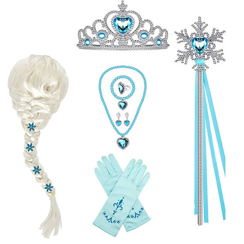 Ice Queen Princess Accessory Set – Wig, Crown, Wand & Gloves