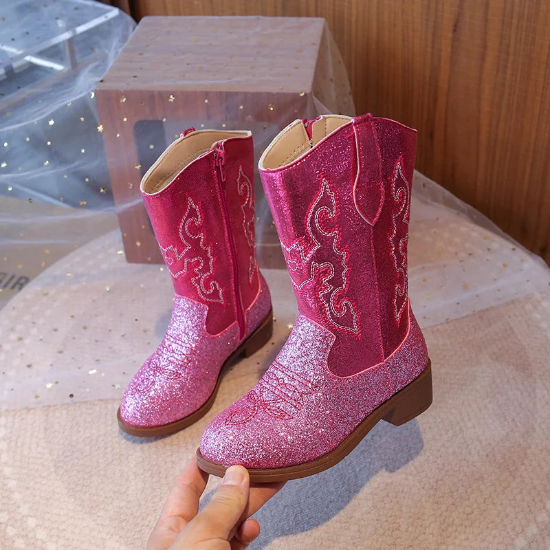 Rose Glitter Cowgirl Boots