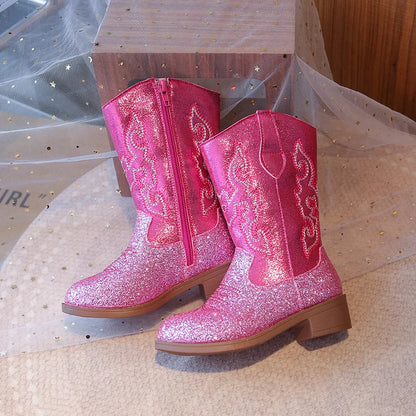 Rose Glitter Cowgirl Boots