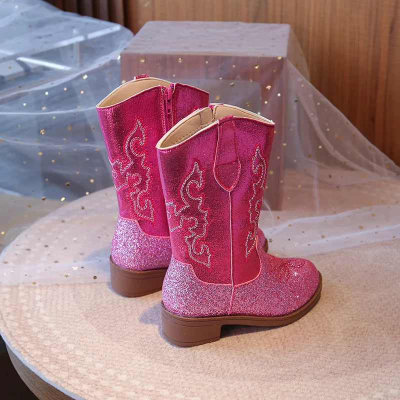 Rose Glitter Cowgirl Boots