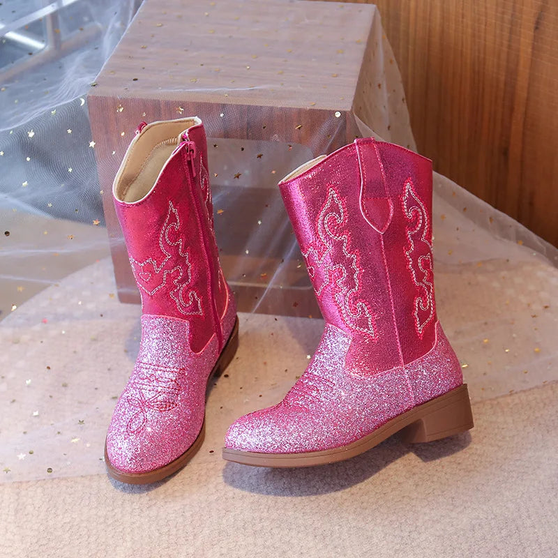 Rose Glitter Cowgirl Boots